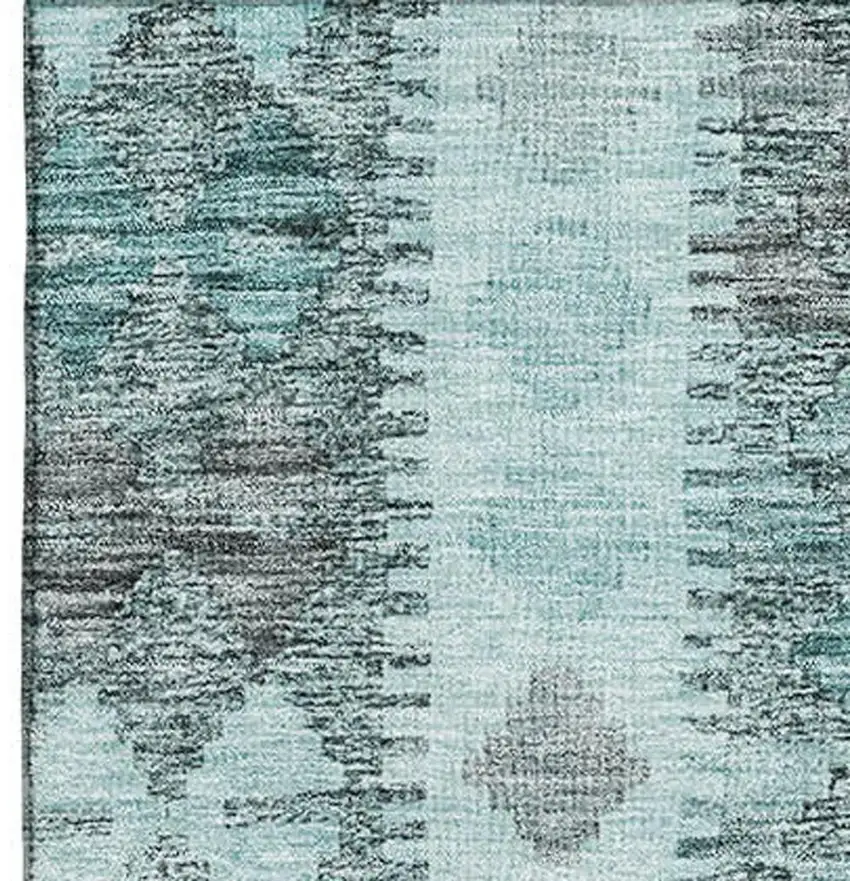 Teal Gray And Aqua Geometric Washable Area Rug With UV Protection Photo 2