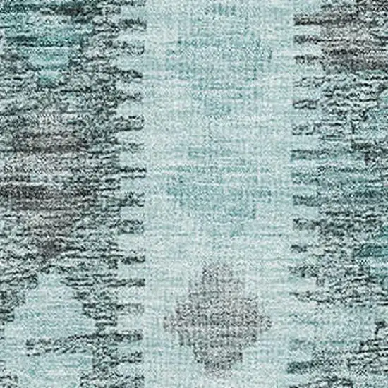Teal Gray And Aqua Geometric Washable Area Rug With UV Protection Photo 2