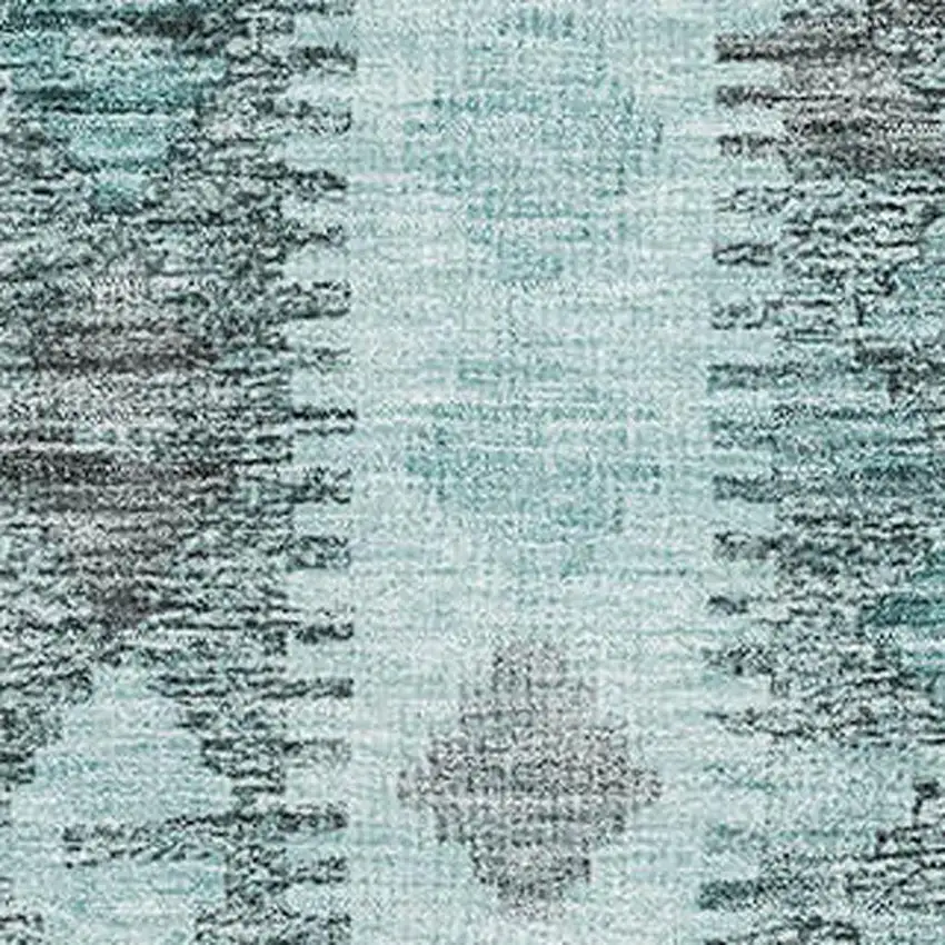 Teal Gray And Aqua Geometric Washable Area Rug With UV Protection Photo 2