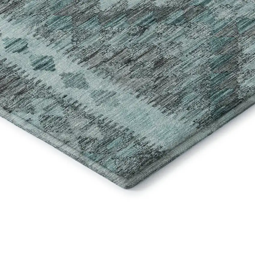 Teal Gray And Aqua Geometric Washable Area Rug With UV Protection Photo 8