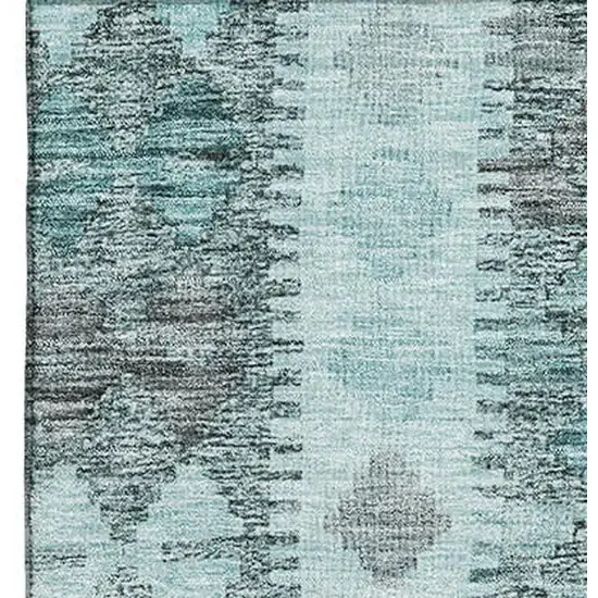 Teal Gray And Aqua Geometric Washable Area Rug With UV Protection Photo 3