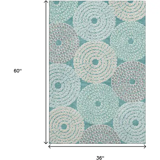 Teal Gray And Beige Geometric Washable Area Rug With UV Protection Photo 3