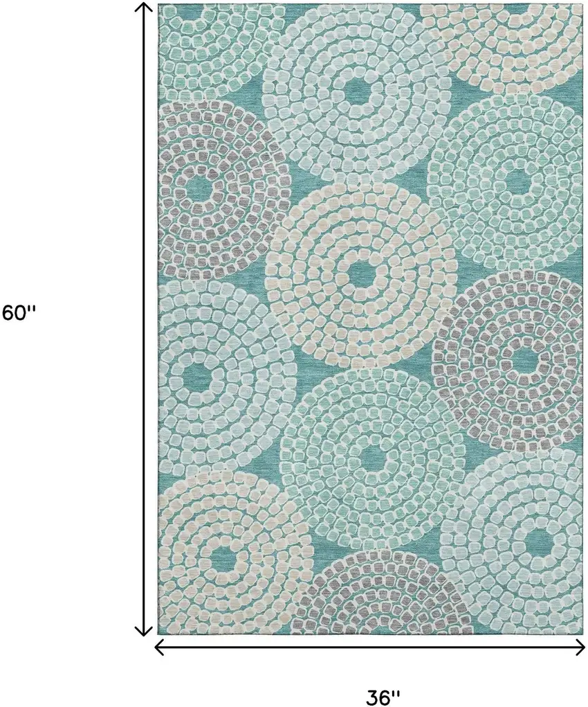 Teal Gray And Beige Geometric Washable Area Rug With UV Protection Photo 3