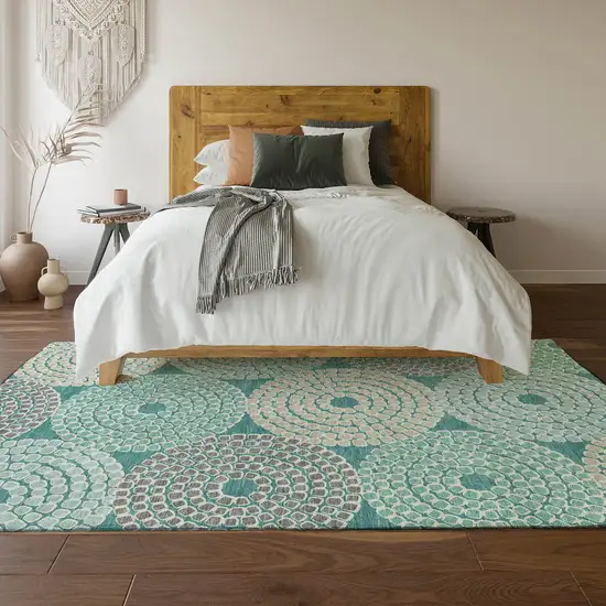 Teal Gray And Beige Geometric Washable Area Rug With UV Protection Photo 6