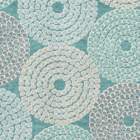 Teal Gray And Beige Geometric Washable Area Rug With UV Protection Photo 3