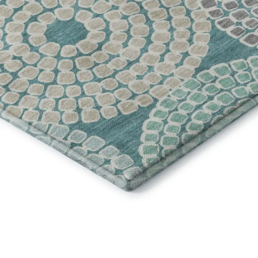 Teal Gray And Beige Geometric Washable Area Rug With UV Protection Photo 8