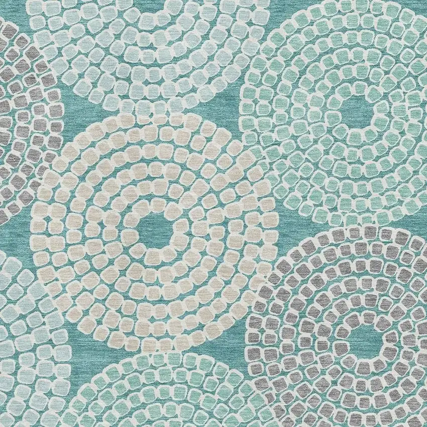 Teal Gray And Beige Geometric Washable Area Rug With UV Protection Photo 3