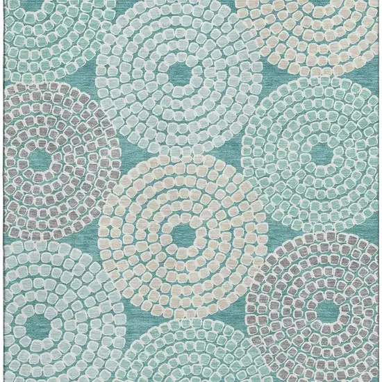 Teal Gray And Beige Geometric Washable Area Rug With UV Protection Photo 3