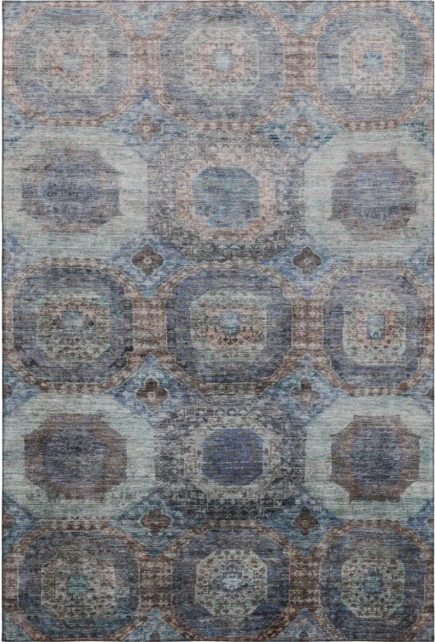 Teal Gray And Blue Abstract Geometric Washable Area Rug With UV Protection Photo 1