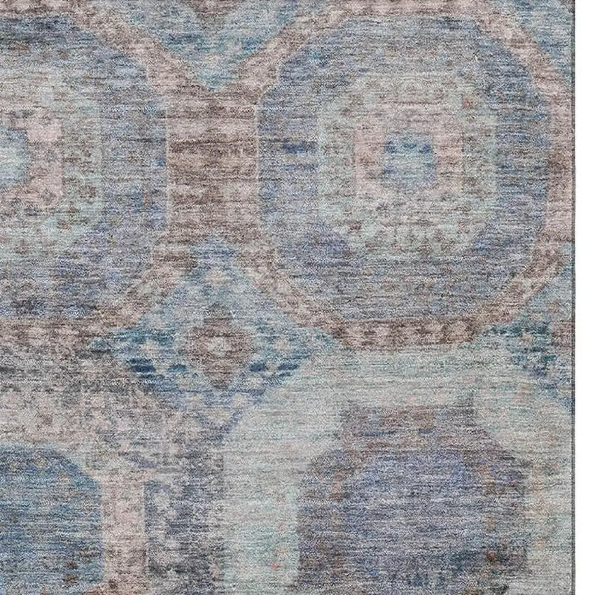 Teal Gray And Blue Abstract Geometric Washable Area Rug With UV Protection Photo 3