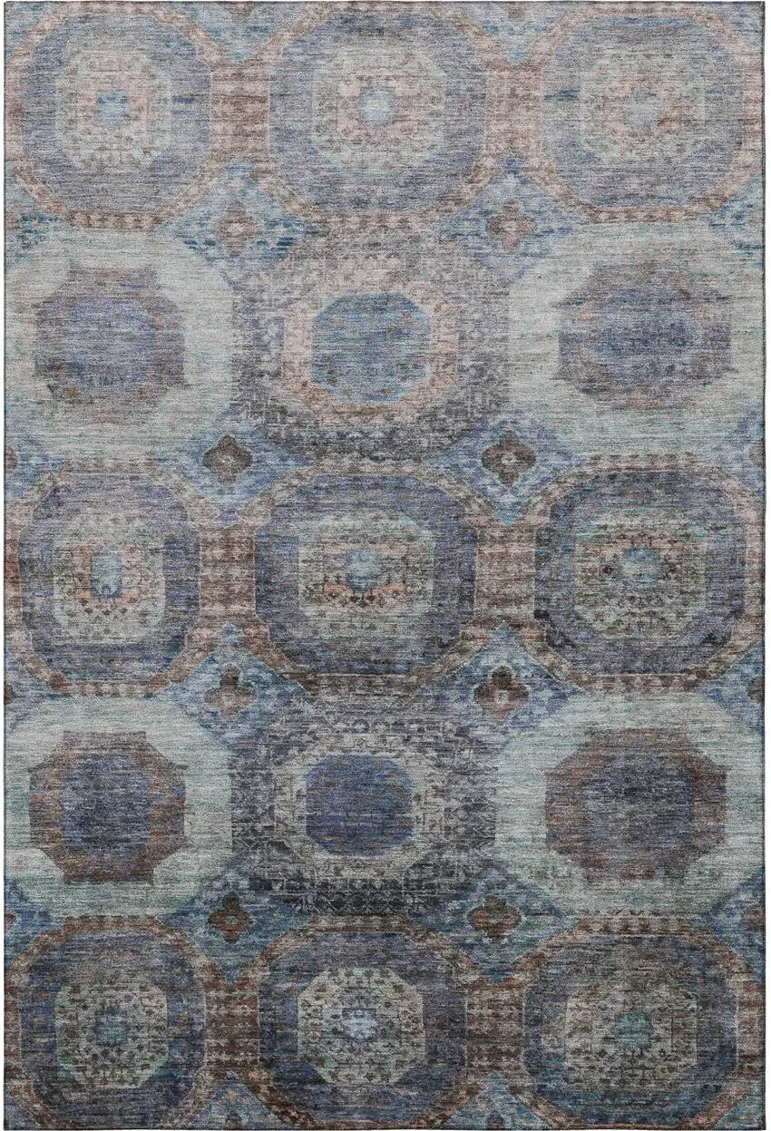 Teal Gray And Blue Abstract Geometric Washable Area Rug With UV Protection Photo 4