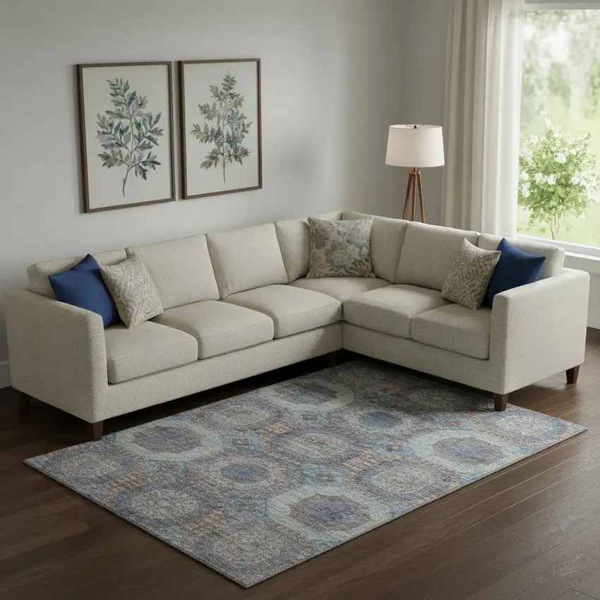 Teal Gray And Blue Abstract Geometric Washable Area Rug With UV Protection Photo 2