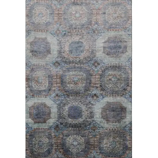 Teal Gray And Blue Abstract Geometric Washable Area Rug With UV Protection Photo 4