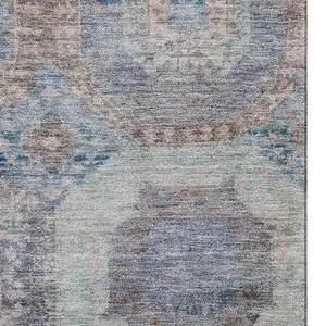 Photo of Teal Gray And Blue Abstract Geometric Washable Area Rug With UV Protection