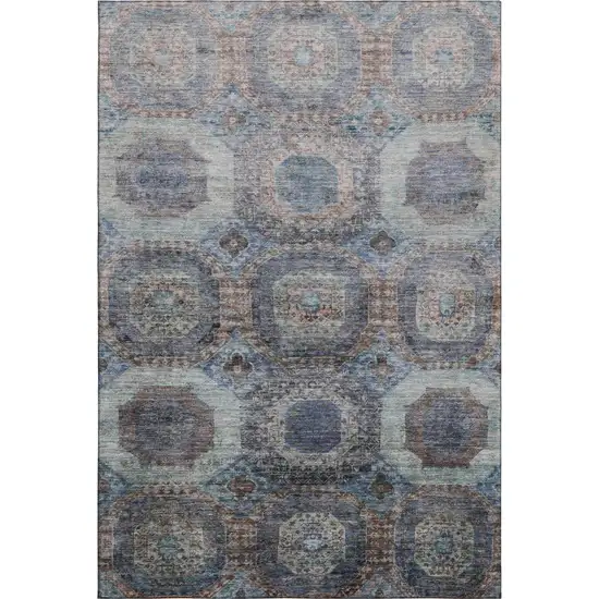Teal Gray And Blue Abstract Geometric Washable Area Rug With UV Protection Photo 1
