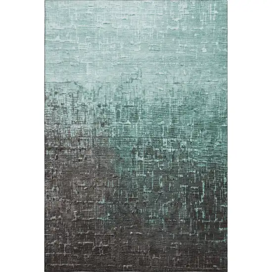 Teal Gray And Charcoal Ombre Washable Area Rug With UV Protection Photo 1