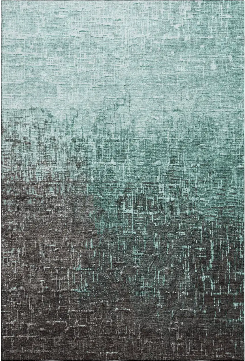 Teal Gray And Charcoal Ombre Washable Area Rug With UV Protection Photo 1