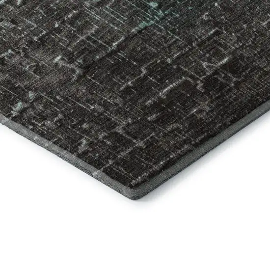 Teal Gray And Charcoal Ombre Washable Area Rug With UV Protection Photo 7