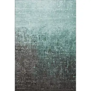 Photo of Teal Gray And Charcoal Ombre Washable Area Rug With UV Protection