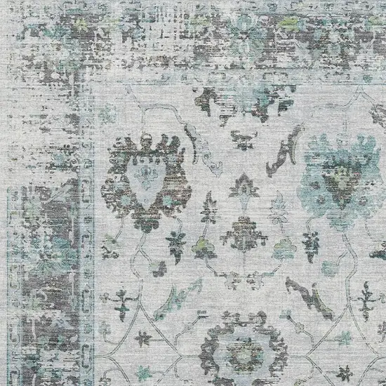 Teal Gray And Charcoal Oriental Washable Area Rug With UV Protection Photo 3