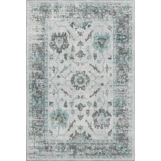 Teal Gray And Charcoal Oriental Washable Area Rug With UV Protection Photo 1