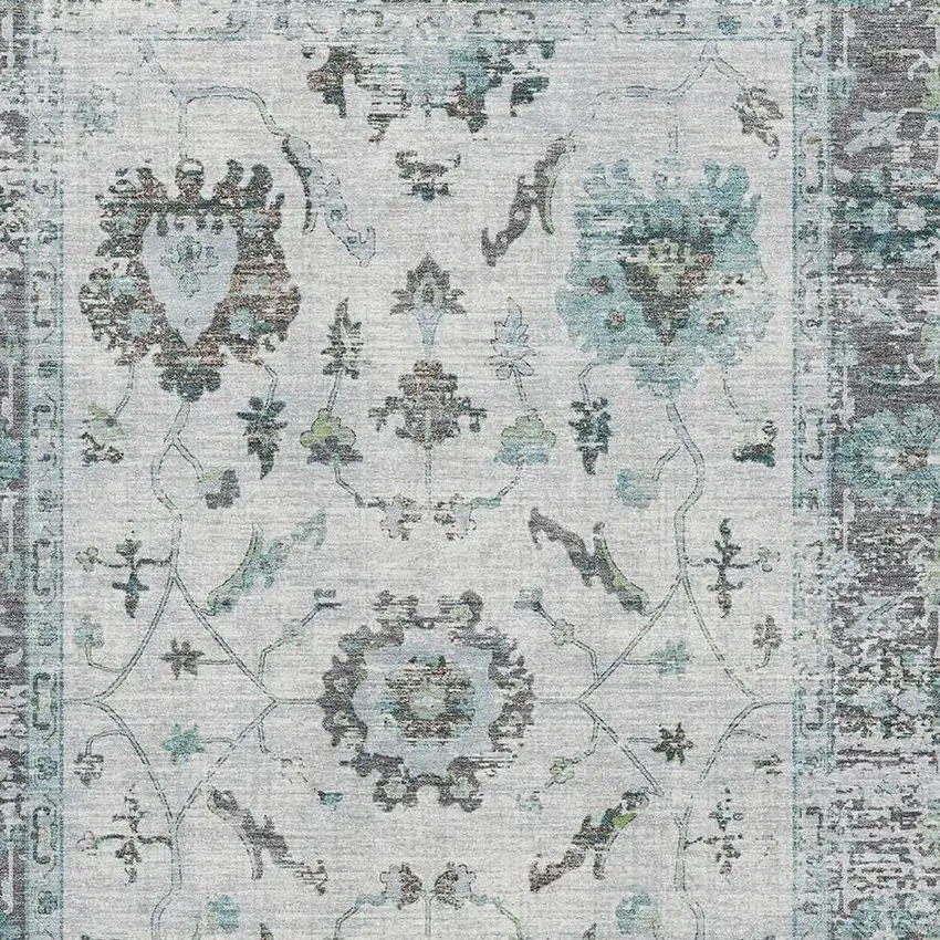 Teal Gray And Charcoal Oriental Washable Area Rug With UV Protection Photo 3