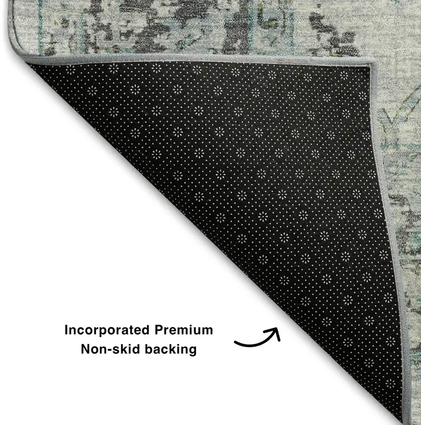 Teal Gray And Charcoal Oriental Washable Area Rug With UV Protection Photo 7