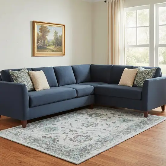 Teal Gray And Charcoal Oriental Washable Area Rug With UV Protection Photo 2