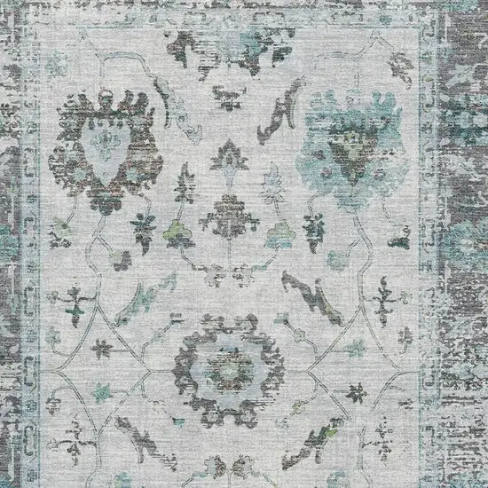 Teal Gray And Charcoal Oriental Washable Area Rug With UV Protection Photo 3
