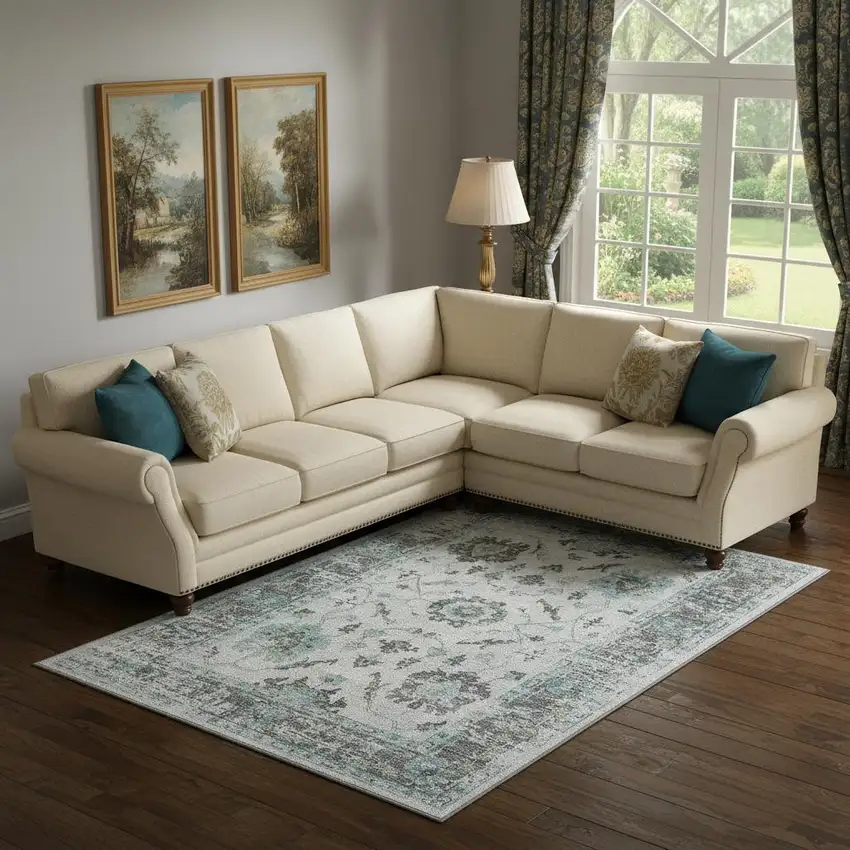 Teal Gray And Charcoal Oriental Washable Area Rug With UV Protection Photo 2