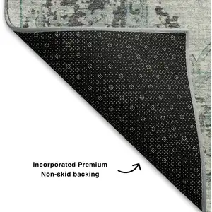 Photo of Teal Gray And Charcoal Oriental Washable Area Rug With UV Protection
