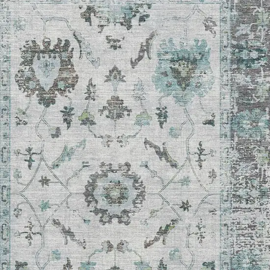 Teal Gray And Charcoal Oriental Washable Area Rug With UV Protection Photo 3