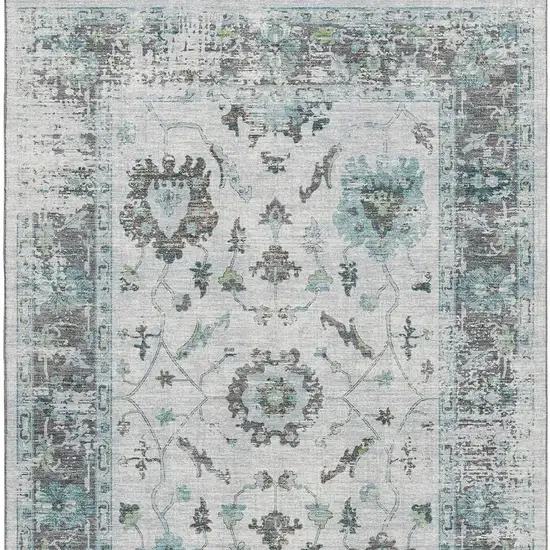 Teal Gray And Charcoal Oriental Washable Area Rug With UV Protection Photo 4