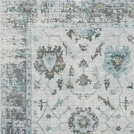 Teal Gray And Charcoal Oriental Washable Area Rug With UV Protection Photo 3