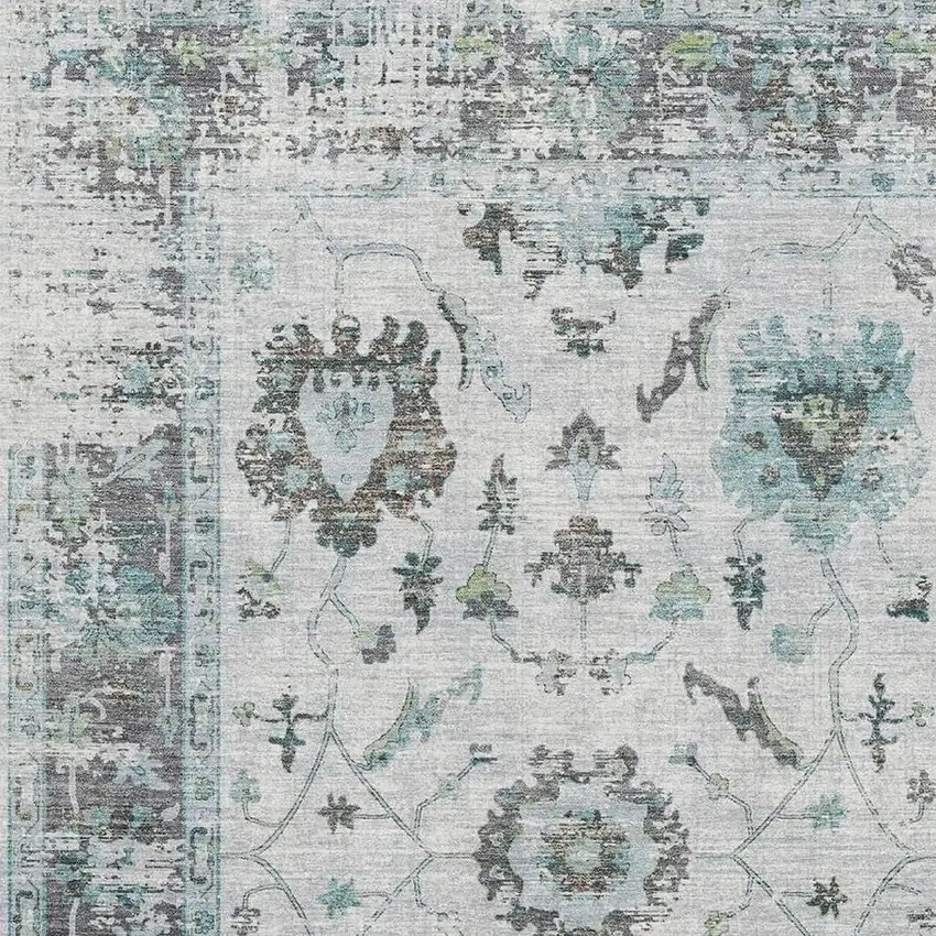 Teal Gray And Charcoal Oriental Washable Area Rug With UV Protection Photo 3