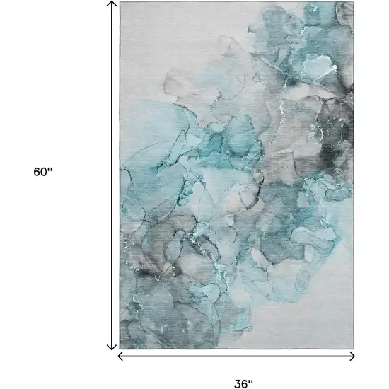 Teal Gray And Ivory Abstract Washable Area Rug With UV Protection Photo 7