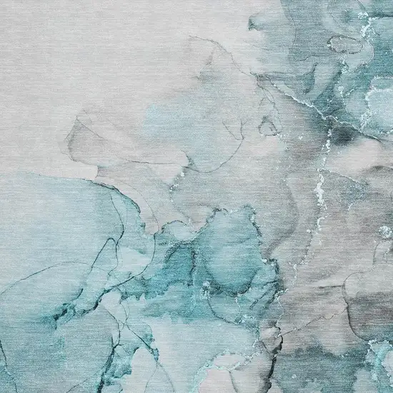 Teal Gray And Ivory Abstract Washable Area Rug With UV Protection Photo 1
