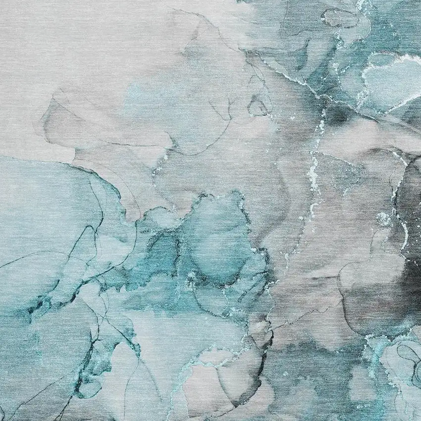Teal Gray And Ivory Abstract Washable Area Rug With UV Protection Photo 4