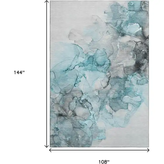Teal Gray And Ivory Abstract Washable Area Rug With UV Protection Photo 3