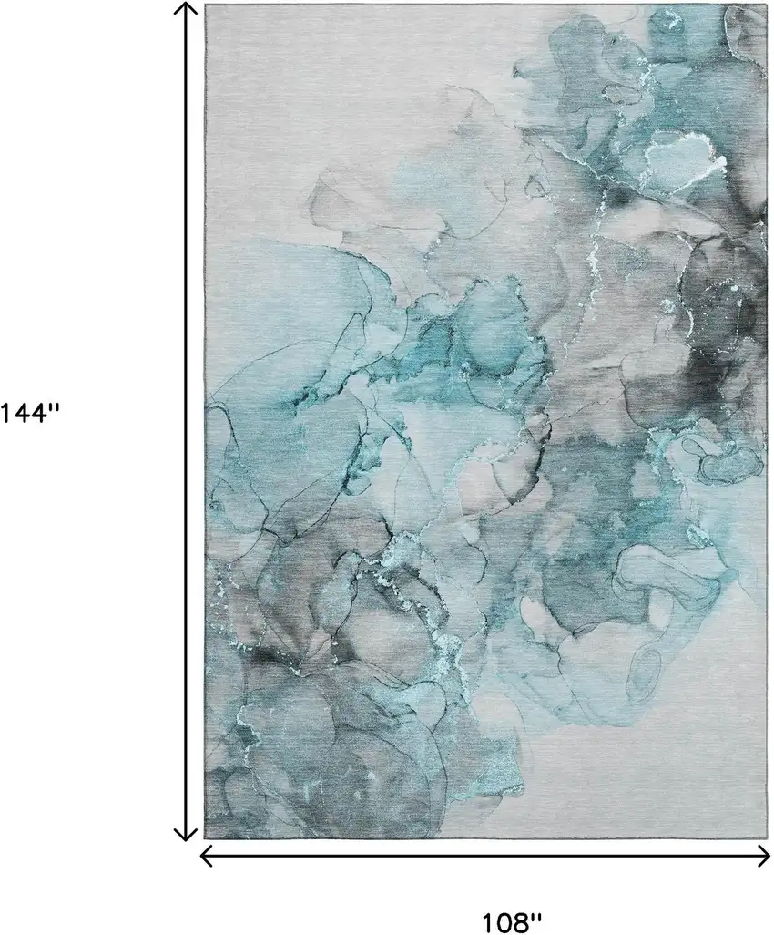 Teal Gray And Ivory Abstract Washable Area Rug With UV Protection Photo 3