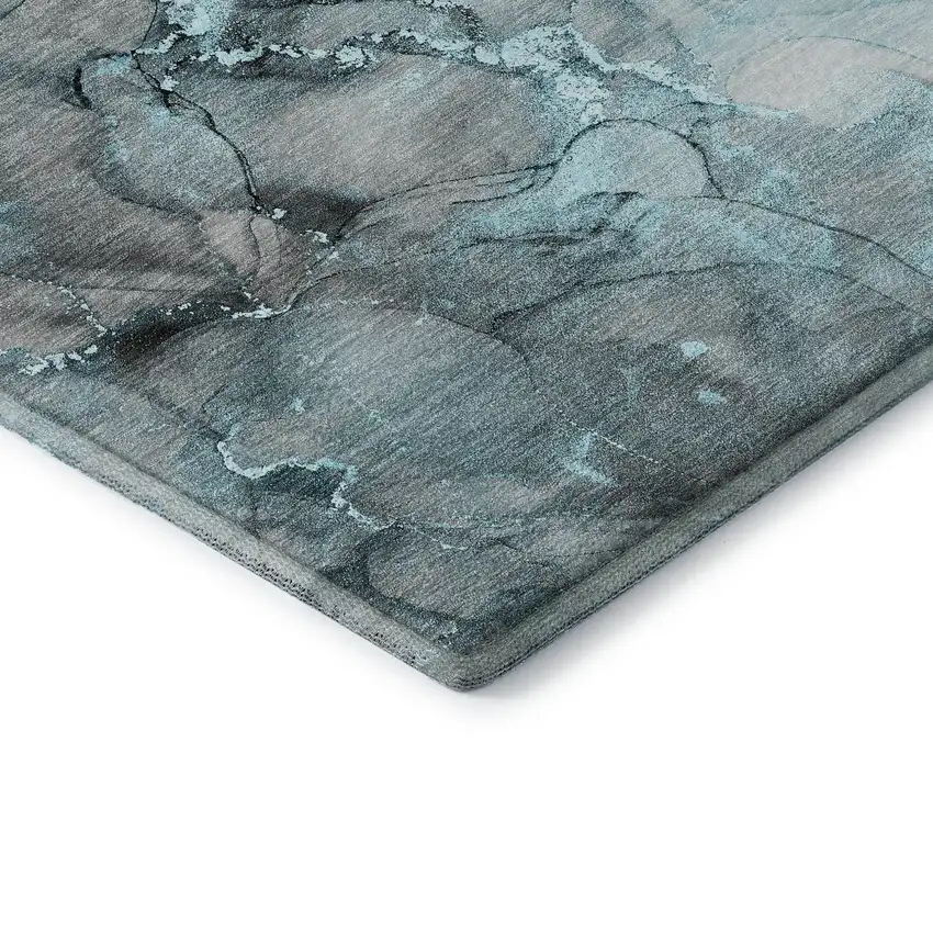 Teal Gray And Ivory Abstract Washable Area Rug With UV Protection Photo 8