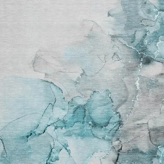 Teal Gray And Ivory Abstract Washable Area Rug With UV Protection Photo 3