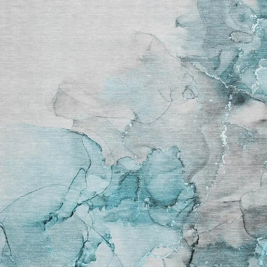 Teal Gray And Ivory Abstract Washable Area Rug With UV Protection Photo 3