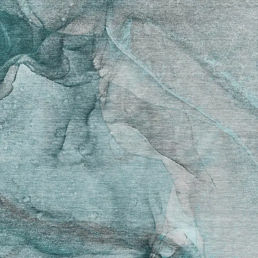 Teal Gray And Ivory Abstract Washable Area Rug With UV Protection Photo 4