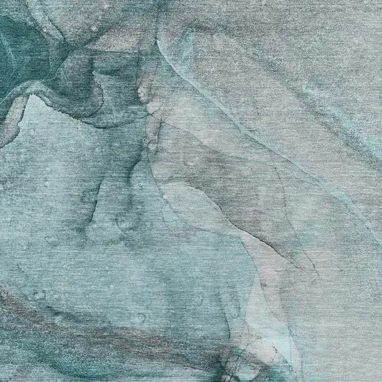 Teal Gray And Ivory Abstract Washable Area Rug With UV Protection Photo 4