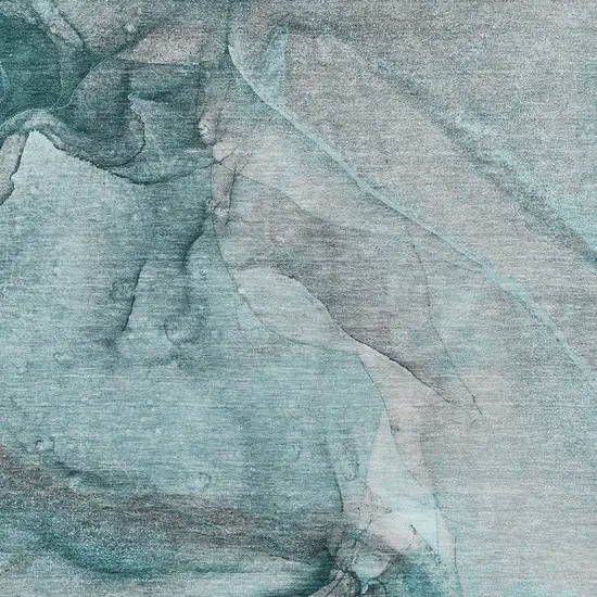 Teal Gray And Ivory Abstract Washable Area Rug With UV Protection Photo 3