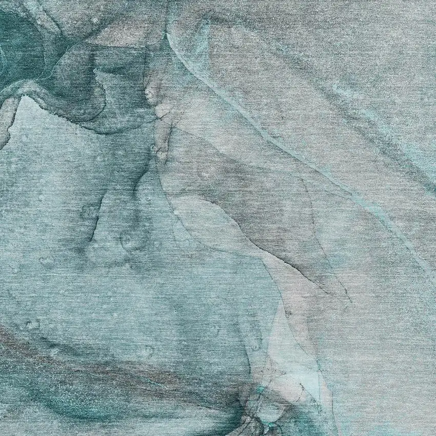 Teal Gray And Ivory Abstract Washable Area Rug With UV Protection Photo 3