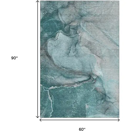 Teal Gray And Ivory Abstract Washable Area Rug With UV Protection Photo 3