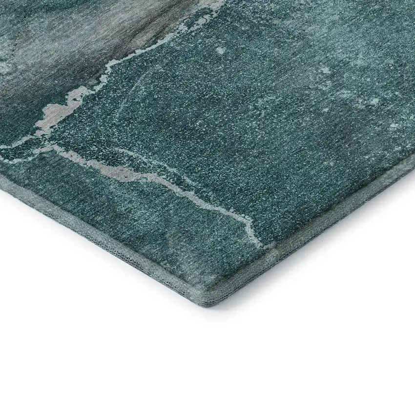 Teal Gray And Ivory Abstract Washable Area Rug With UV Protection Photo 8