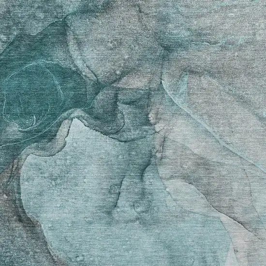 Teal Gray And Ivory Abstract Washable Area Rug With UV Protection Photo 3